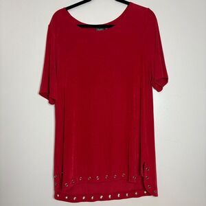 Travelers by Chico's Red Eyemlet Detail Tunic Top Women's Size‎ 2